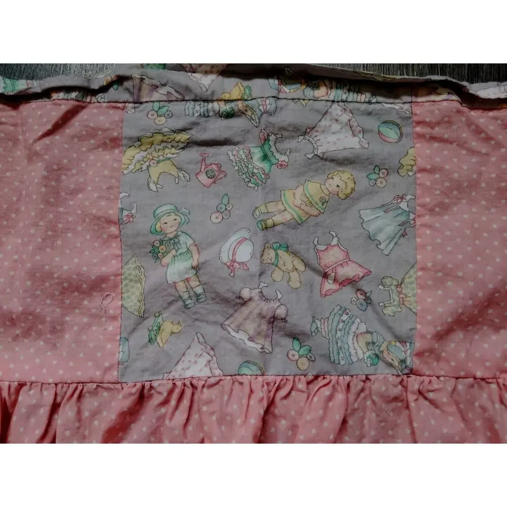 Vintage Window valence Nursery Pink Polkadot Ruffle Handmade 50